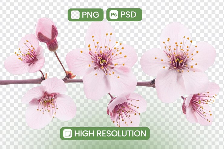 PSD 透明背景的粉紅花枝 高分辨率 png psd 用於設計項目