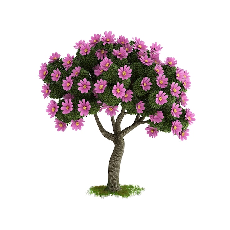 PSD pink flower tree isolated on white background