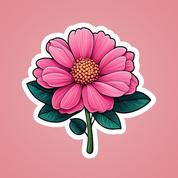 Un fiore rosa con foglie adesivo png in un file psd