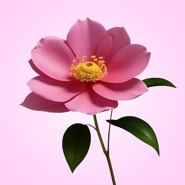 PSD pink flower with leaves on a transparent background png highquality file psd file