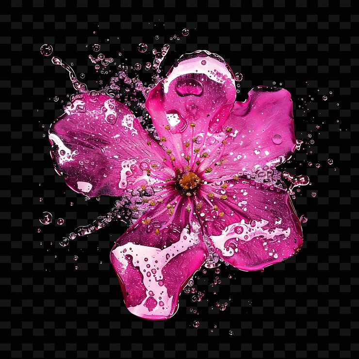 PSD a pink flower with water splashing on it and the word quot b quot on it