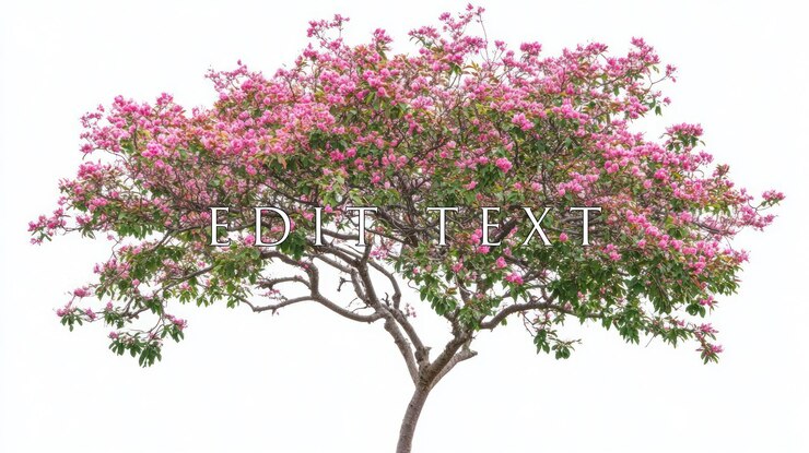 PSD pink flowering tree isolated on white background