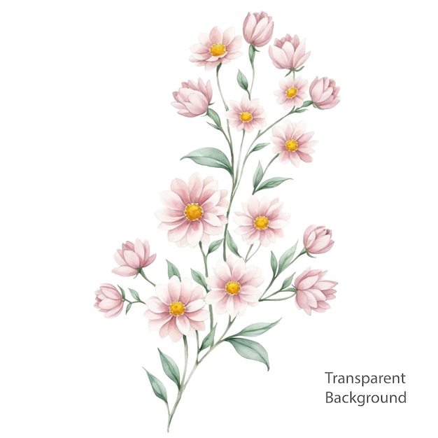 PSD fiori rosa ramo illustrazione sfondo trasparente