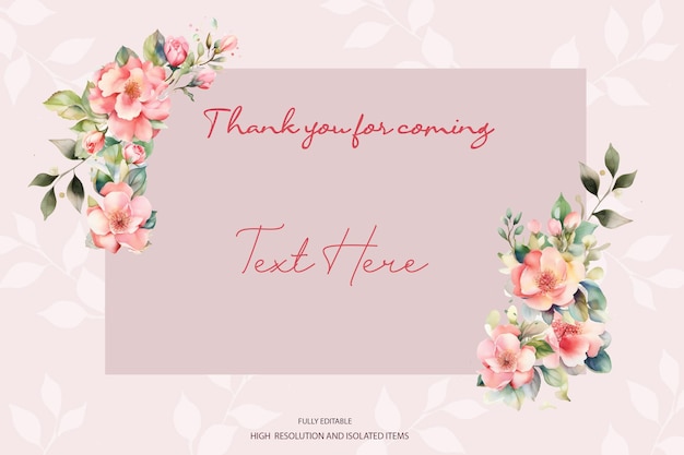 PSD pink flowers on a pink background with the words thank you for coming.