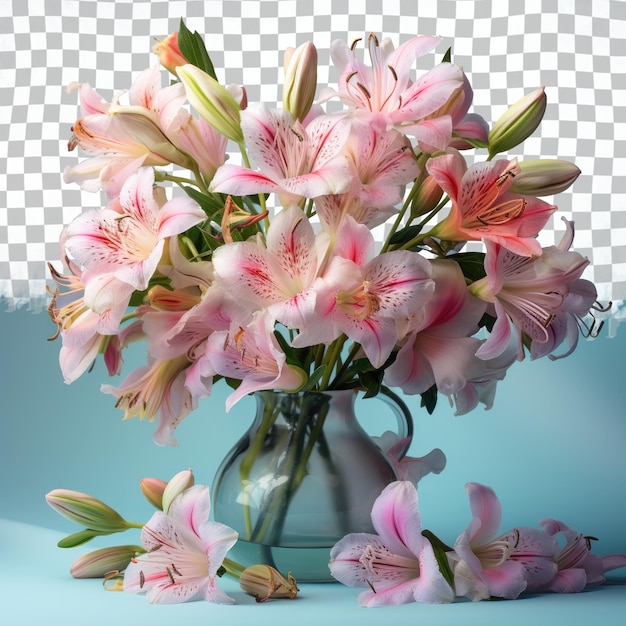 Pink flowers in vase on transparent background perfect bouquet for flower arranging