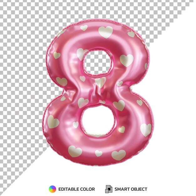 PSD pink foil balloon of 8 number 3d isolated