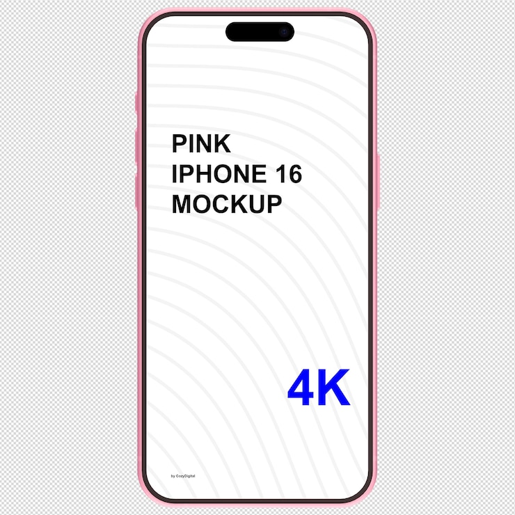 PSD pink front view smartphone mockup similar to iphone 16 without background