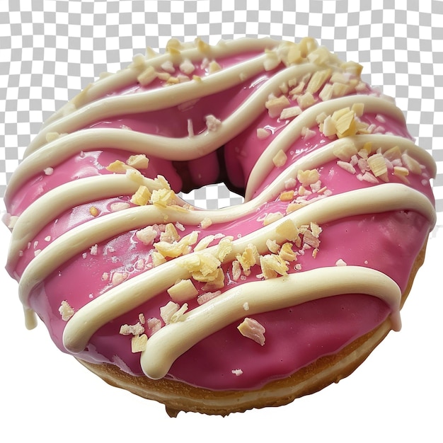 PSD a pink frosted donut with white icing and a square of white background