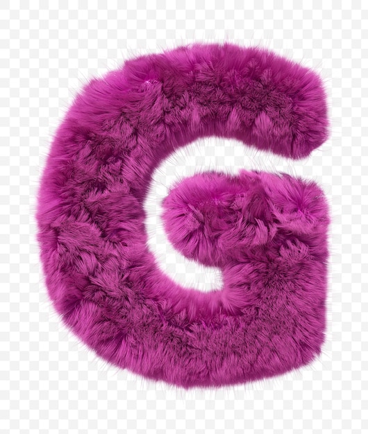 PSD pink fur alphabet furry letter g isolated