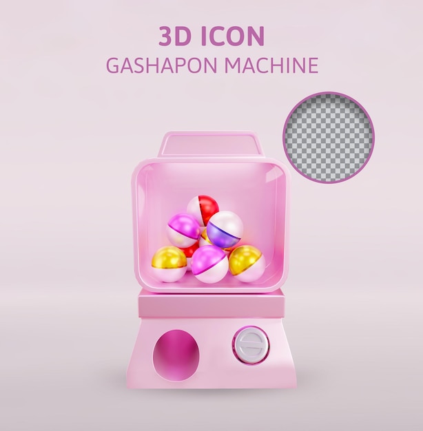 PSD illustrazione di rendering 3d della macchina per palline gashapon rosa