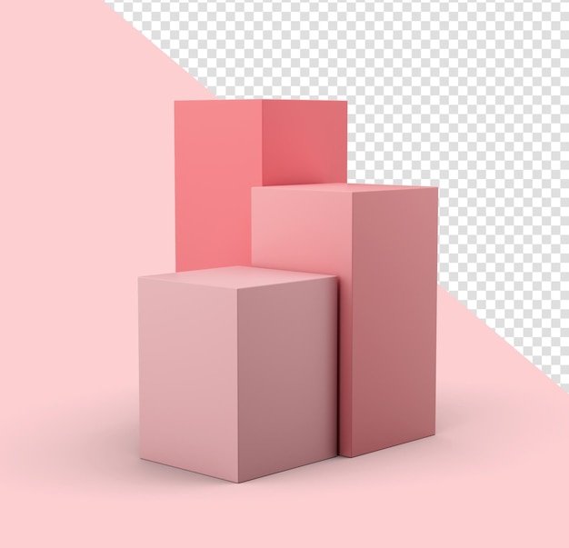 Pink geometric cubes stands and empty walls realistic Minimalist blank scene with square