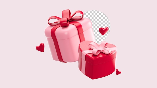 PSD pink gifbox and red heart shaped boxes on valentines day 3d icon