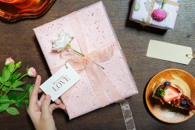 Pink gift box with a card mockup