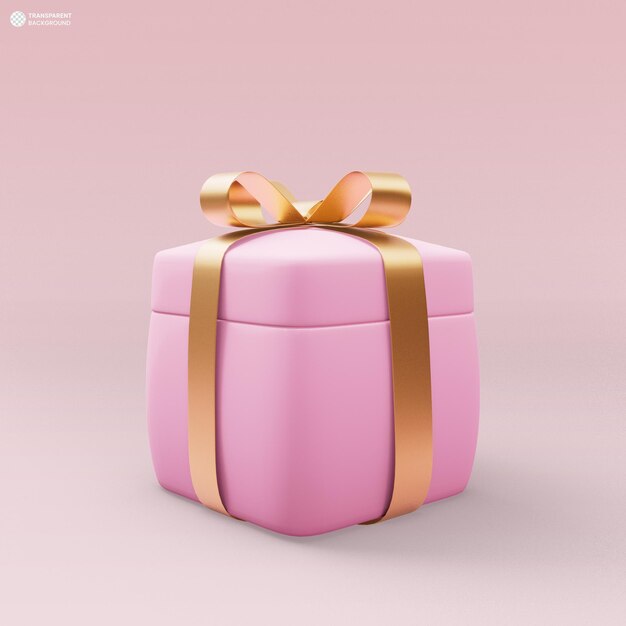 Confezione regalo rosa con icona a nastro d'oro 3d rendering illustrazione