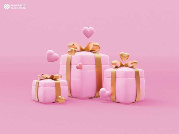 PSD contenitore di regalo rosa con il rendering 3d dell'icona del cuore di amore