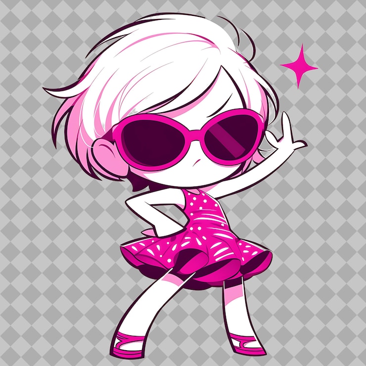 PSD ピンクのドレスとサングラスを着たピンクの女の子