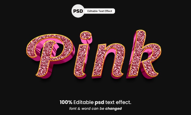 PSD ピンクのキラキラ3dテキスト効果編集可能なpsdテキスト効果