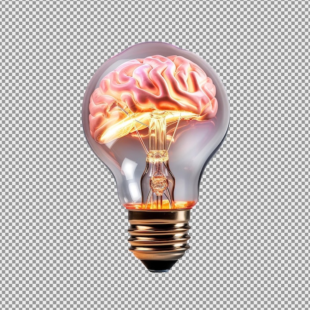 Pink glowing human brain inside the electric light bulb isolated on white background