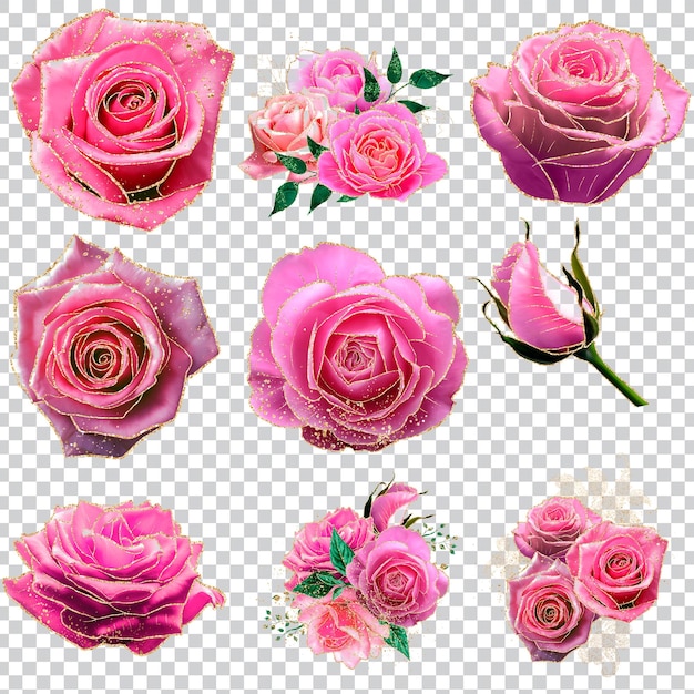 PSD fiori rosa e dorati bellissimi fiori colorati moderni in 3d