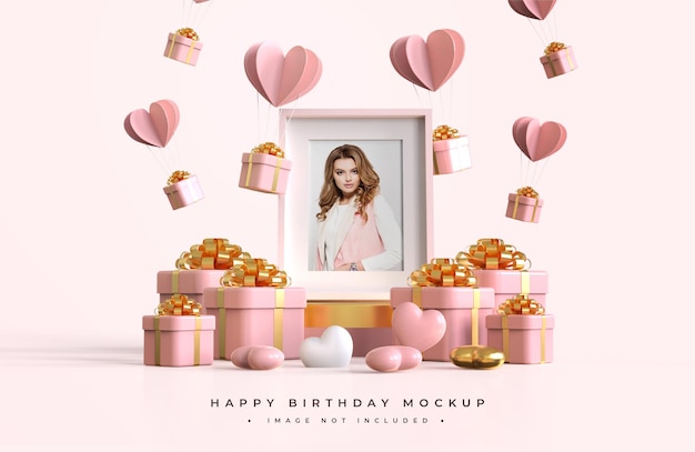 ピンクとゴールドのお誕生日おめでとうモックアップ