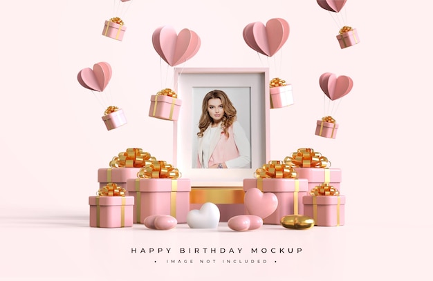 Pink and gold happy birthday mockup