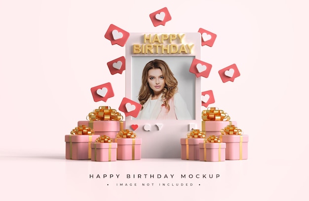 Mockup di buon compleanno rosa e oro