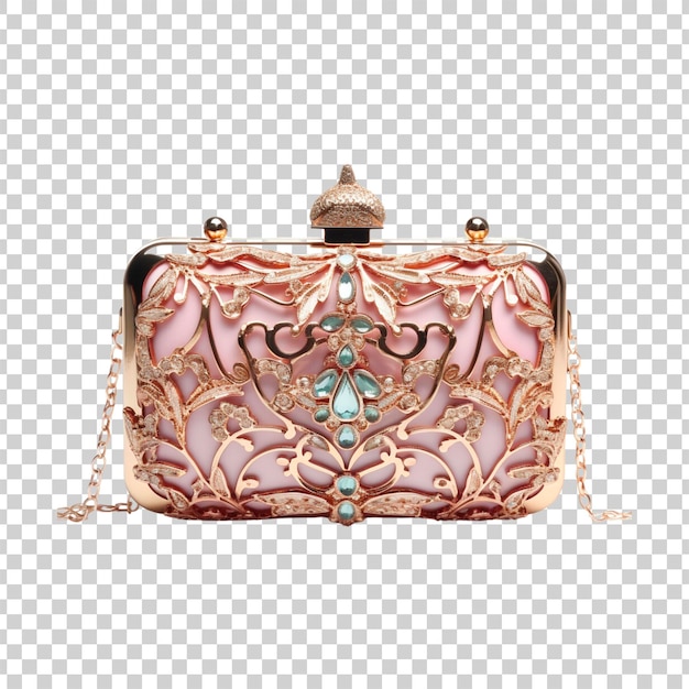 PSD pink and gold purse with flowers on a transparent background