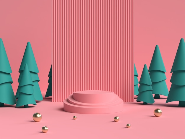 PSD pink and green 3d rendering of abstract scene geometry shape podium for product display