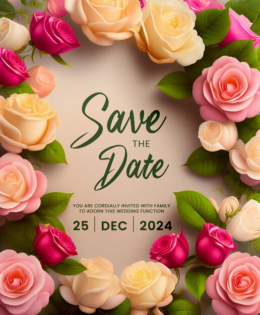 Pink and green floral save the date floral frame save the date announcement delicate blossom wedding