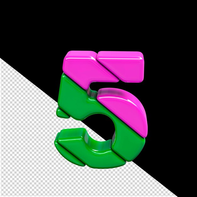 Pink and green plastic 3d symbol number