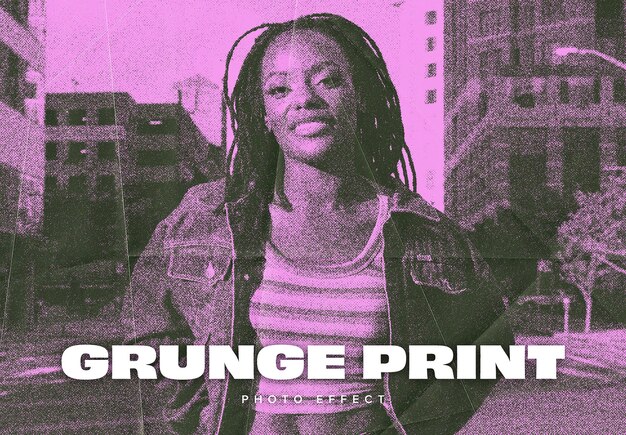 PSD pink grunge print foto effect mockup