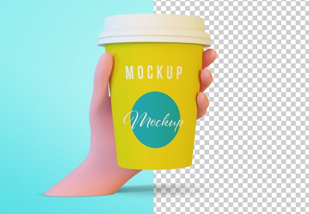 PSD pink hand holding a coffee cup mockup isolated