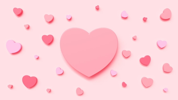 pink heart background mock up 3d rendering