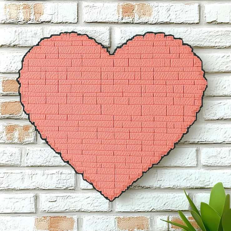 PSD pink heart brick wall