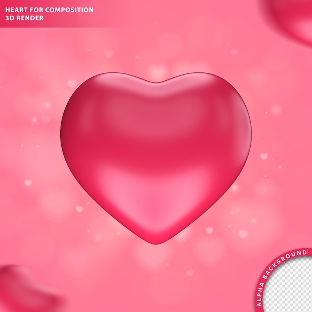 Pink heart for composition 3D render