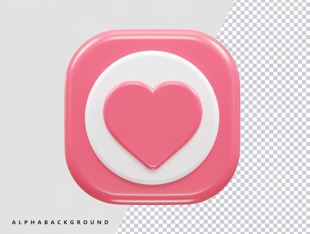 A pink heart icon with a white circle and the text 