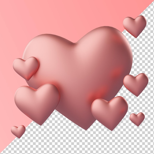 Cuore rosa amore a forma di rendering 3d trasparente isolato