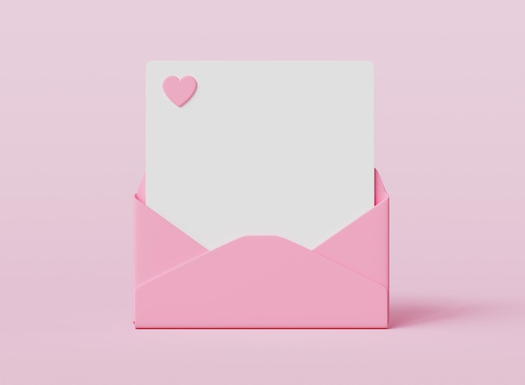 PSD pink heart mail mock up on pink background 3d rendering