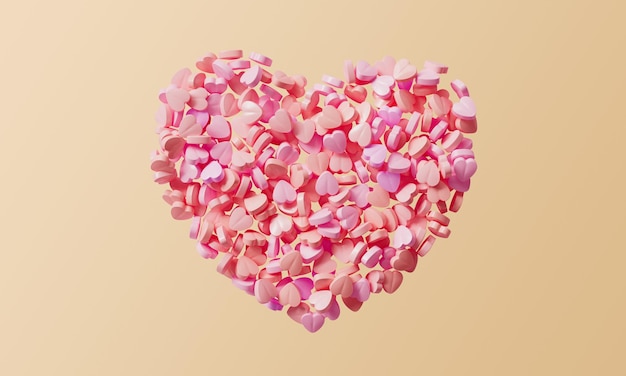 pink heart pills on yellow background 3d rendering