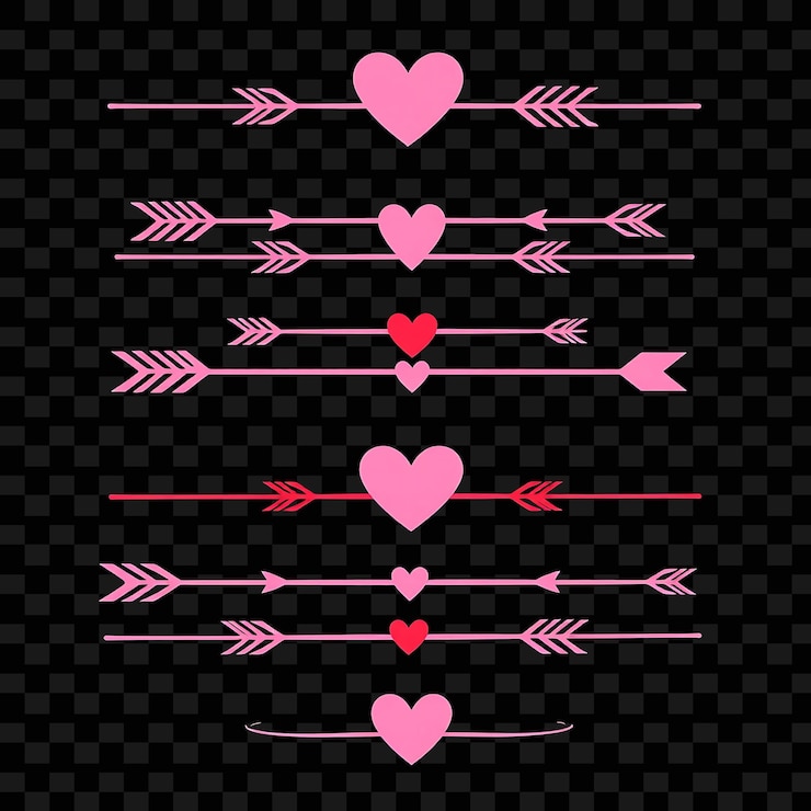 PSD pink hearts and arrows on a black background