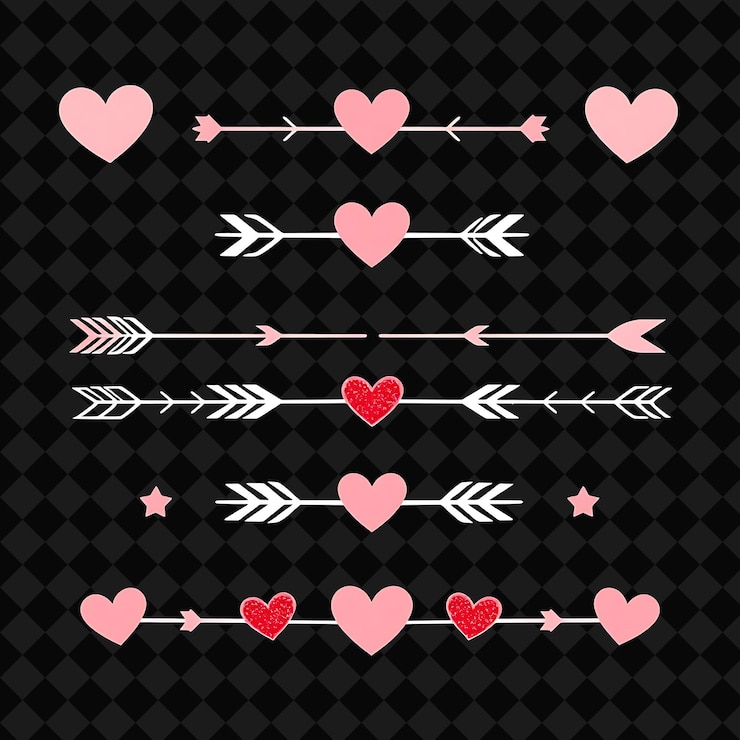 PSD pink hearts and arrows on a black background