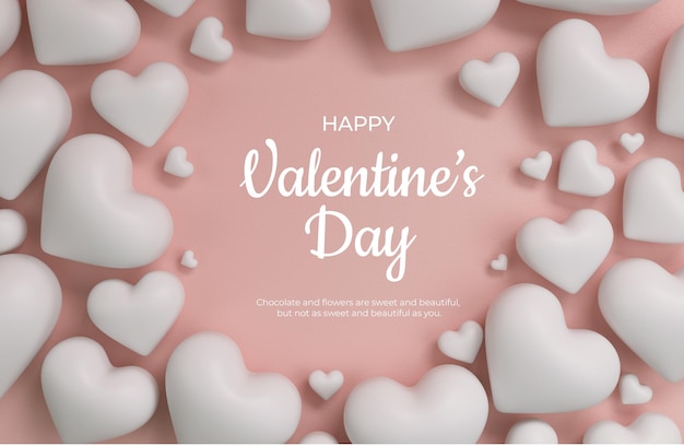 PSD pink hearts background with sweet happy valentines day greetings