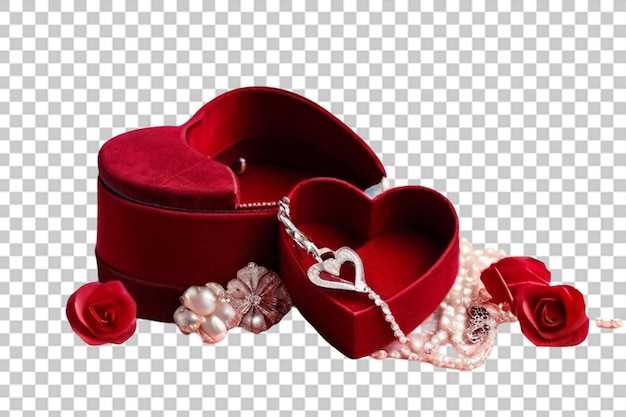 PSD pink heartshaped and jewelry in red velvet box