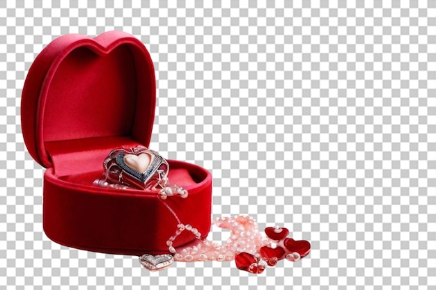 Pink heartshaped and jewelry in red velvet box