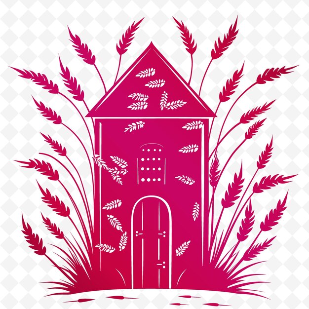 PSD a pink house with a pink door and a pink background with a pink flower in the middle