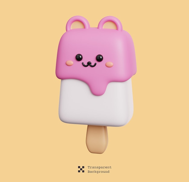 PSD pink ice cream candy with a face emoji cute dessert sweet character isolated 3d illustration