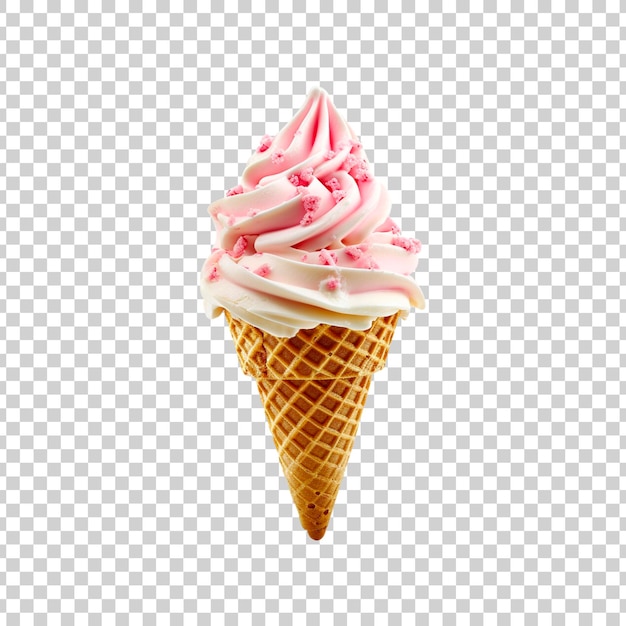 A pink ice cream cone with pink icing on it