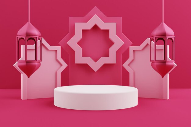 PSD pink islamic 3d display podium for product presentation scene