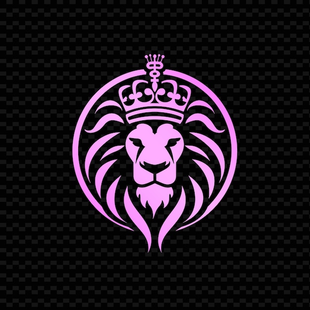 PSD a pink lion head with a crown on a black background