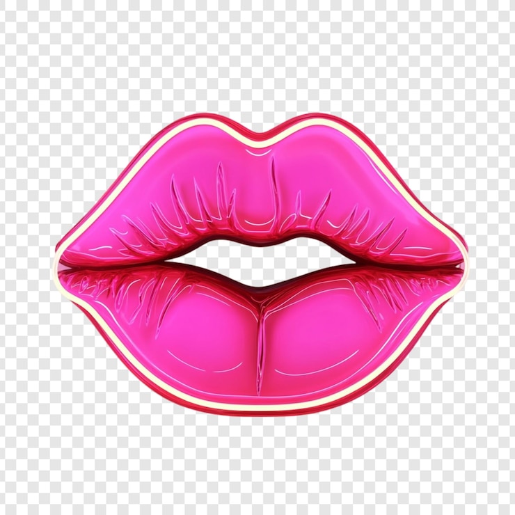 PSD pink lips een glanzende 3d-weergave van pouty lippen met neon contour